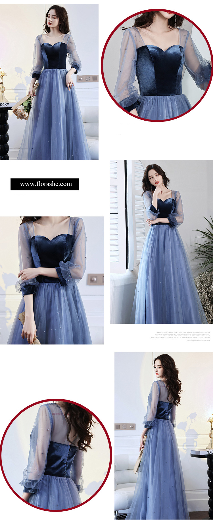 Fashion Blue Slim Long Sleeve Formal Dress Evening Gown08