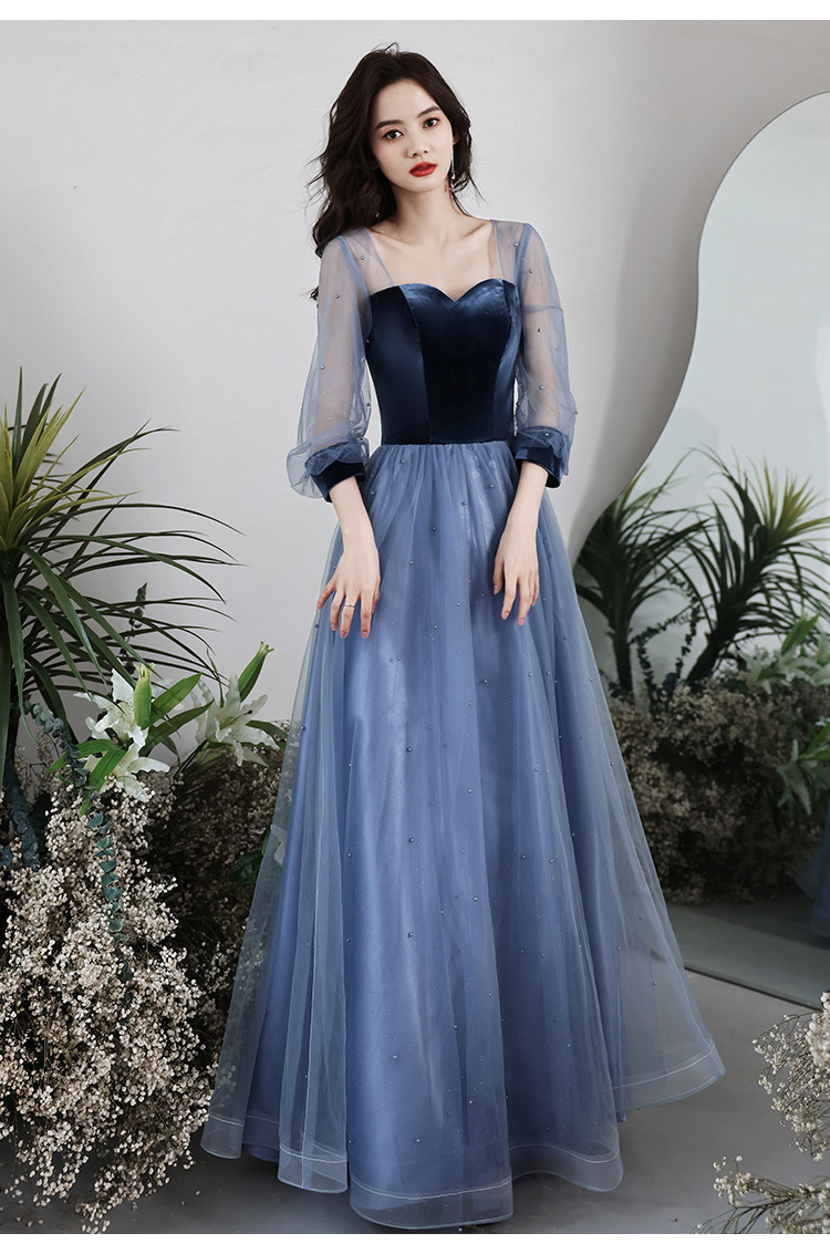 Fashion Blue Slim Long Sleeve Formal Dress Evening Gown09