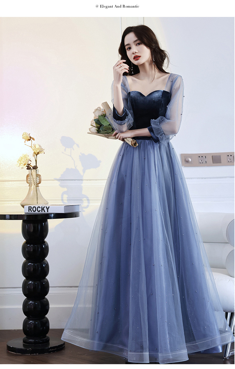Fashion Blue Slim Long Sleeve Formal Dress Evening Gown12