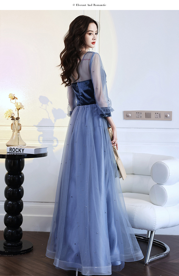 Fashion Blue Slim Long Sleeve Formal Dress Evening Gown13
