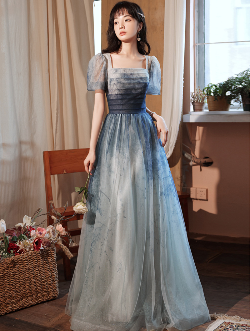 Fashion Gradient Blue Party Banquet Evening Long Dress01