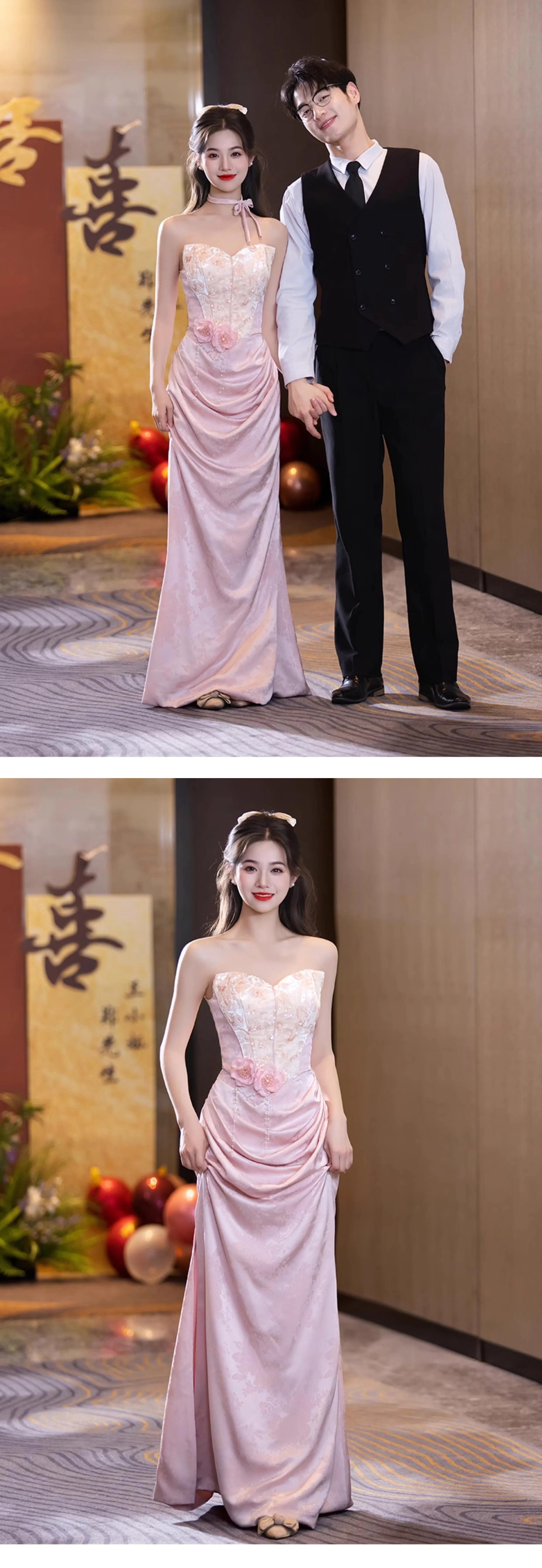 Pink-Strapless-Floral-Embroidered-Satin-Jacquard-Skirt-Banquet-Evening-Dress08