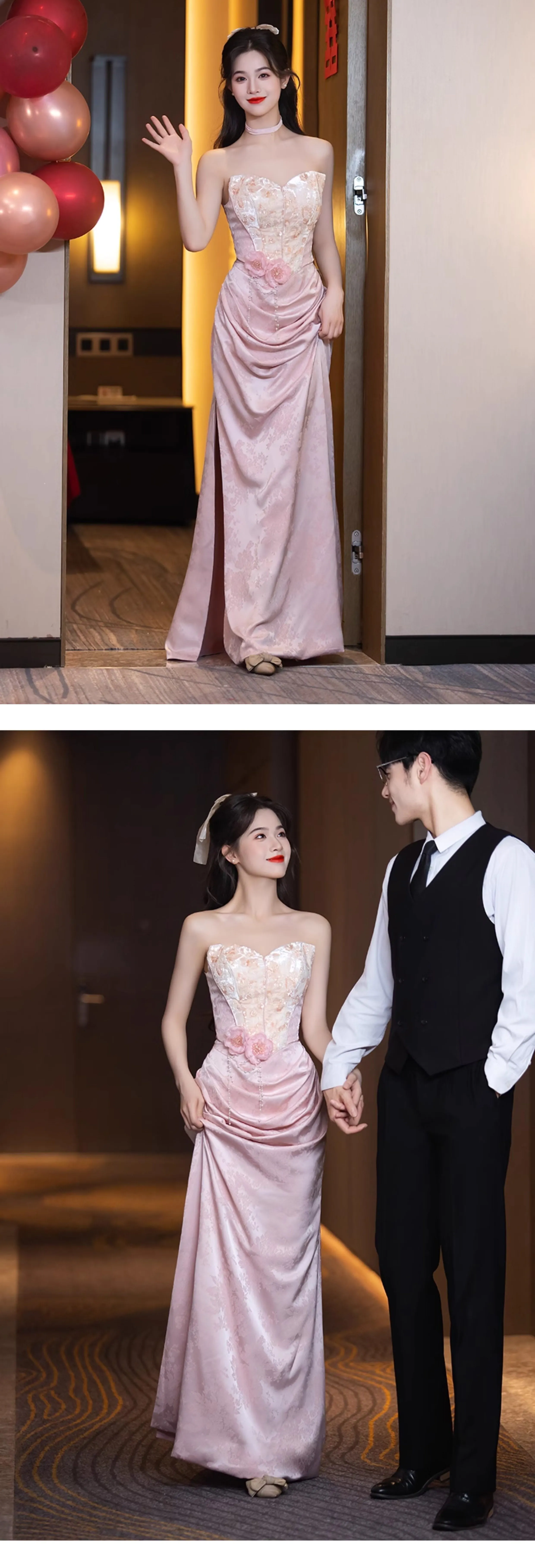 Pink-Strapless-Floral-Embroidered-Satin-Jacquard-Skirt-Banquet-Evening-Dress12
