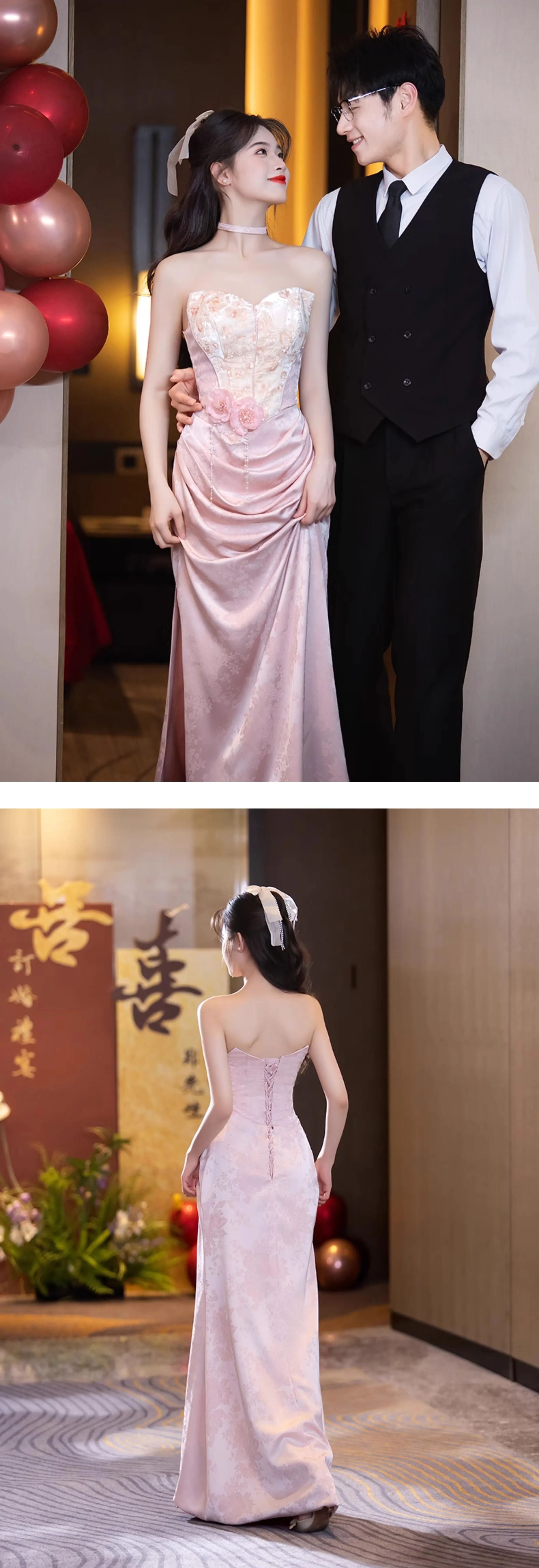 Pink-Strapless-Floral-Embroidered-Satin-Jacquard-Skirt-Banquet-Evening-Dress13