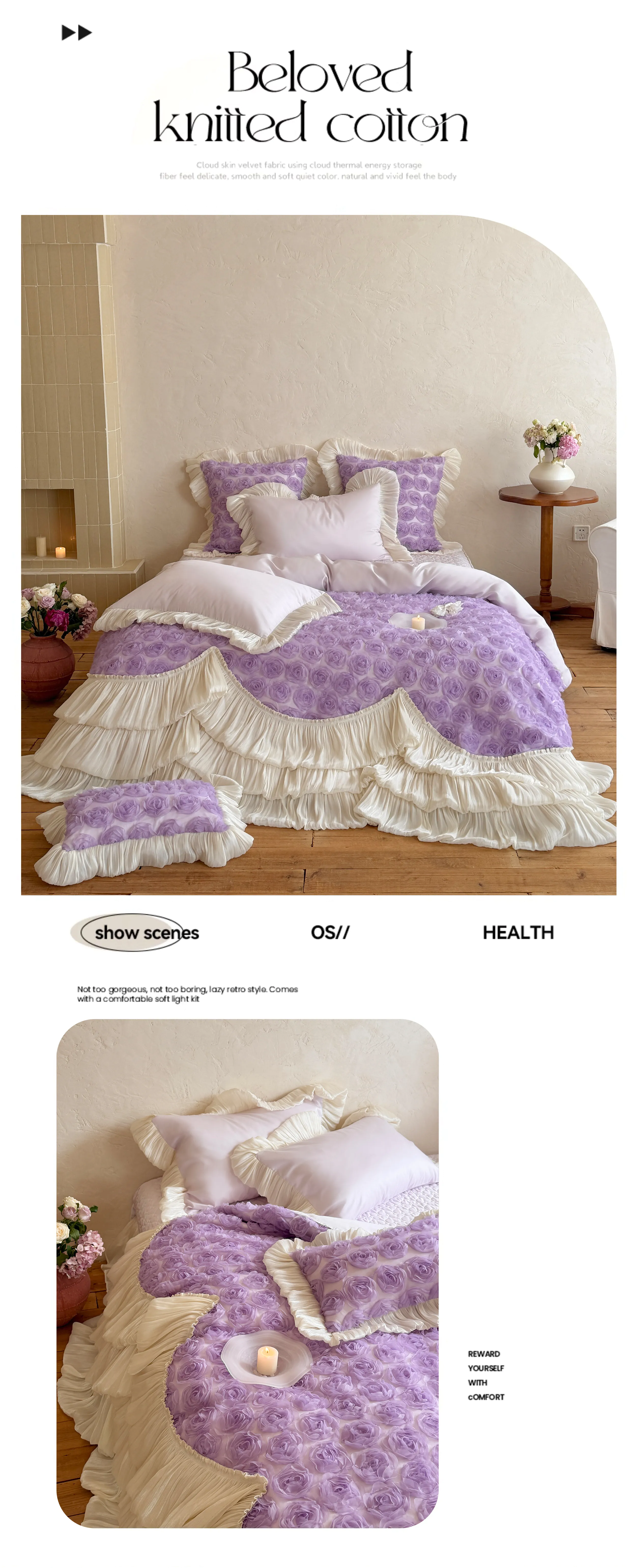 Romantic-100S-Cotton-3D-Rose-Floral-Layered-Ruffle-Bedspread-Set10