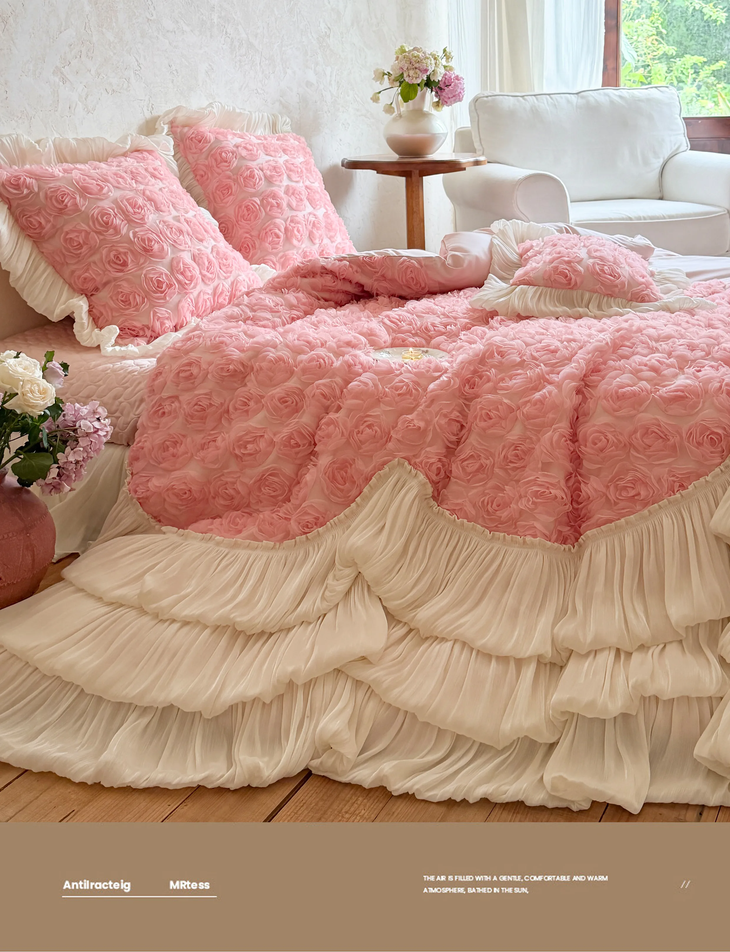Romantic-100S-Cotton-3D-Rose-Floral-Layered-Ruffle-Bedspread-Set16