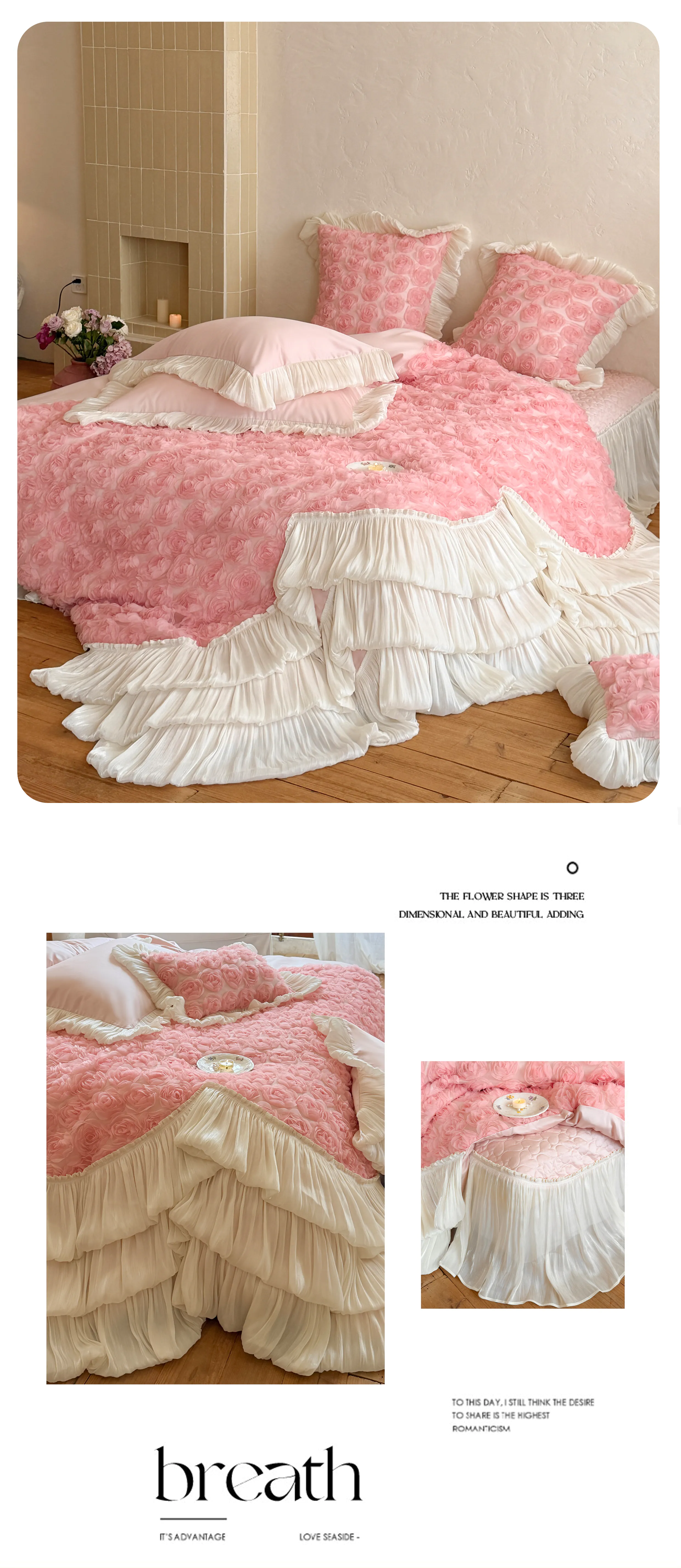 Romantic-100S-Cotton-3D-Rose-Floral-Layered-Ruffle-Bedspread-Set18