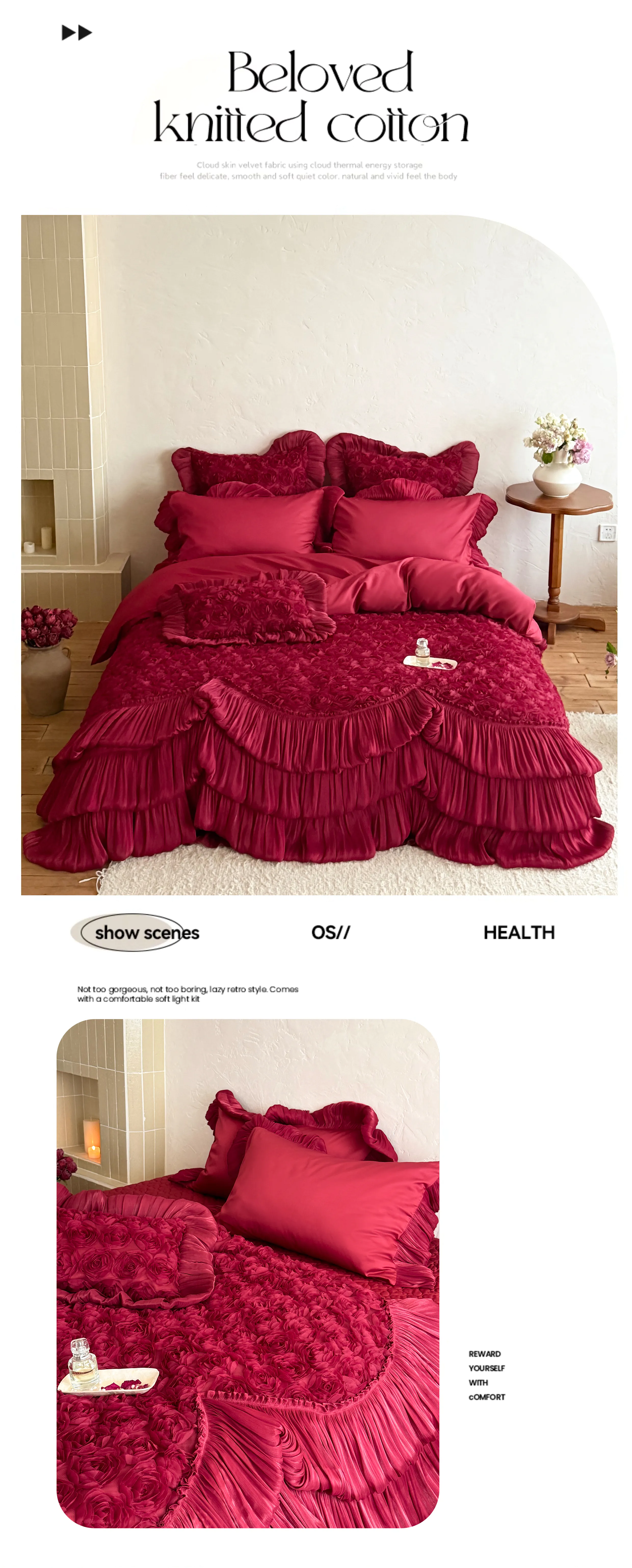 Romantic-100S-Cotton-3D-Rose-Floral-Layered-Ruffle-Bedspread-Set20