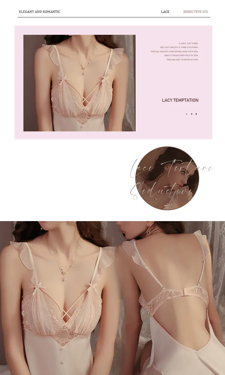 Sexy Open Back Lace Cami Nightgown Comfy Ladies Boudoir Lingerie - FloraShe