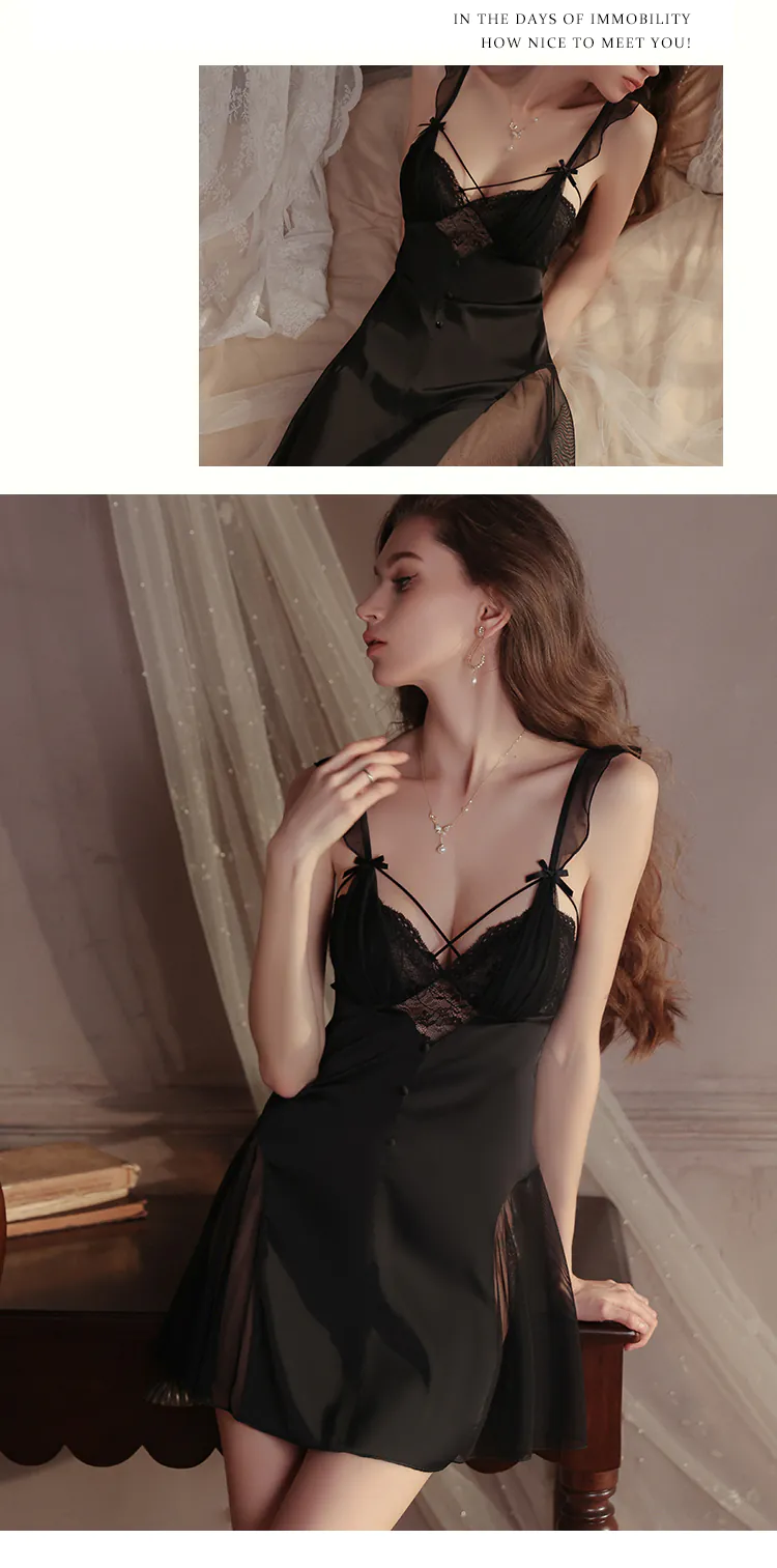 Sexy-Open-Back-Lace-Cami-Nightgown-Comfy-Ladies-Boudoir-Lingerie16