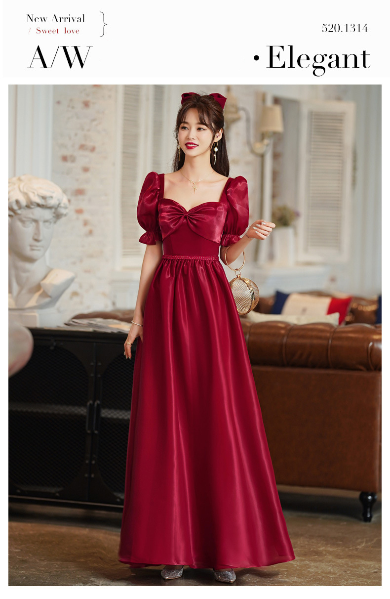 Simple Elegant Red Satin Long Evening Wedding Dress Plus Size07