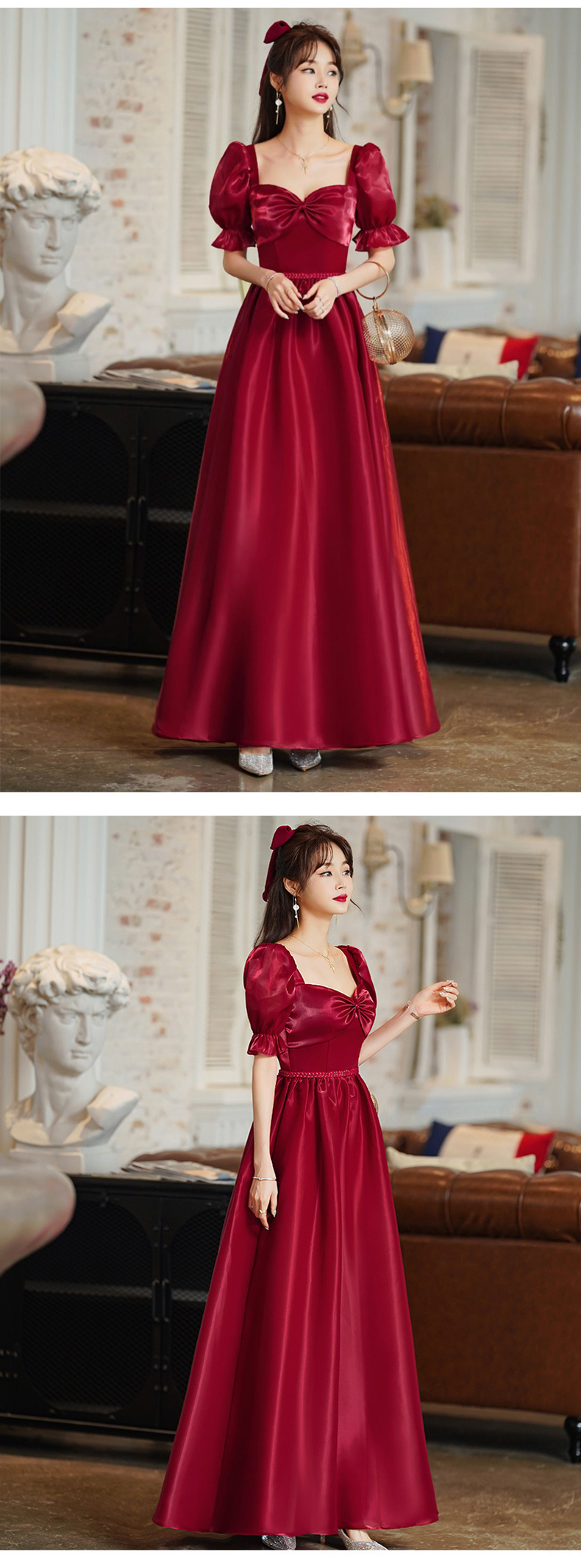 Simple Elegant Red Satin Long Evening Wedding Dress Plus Size11