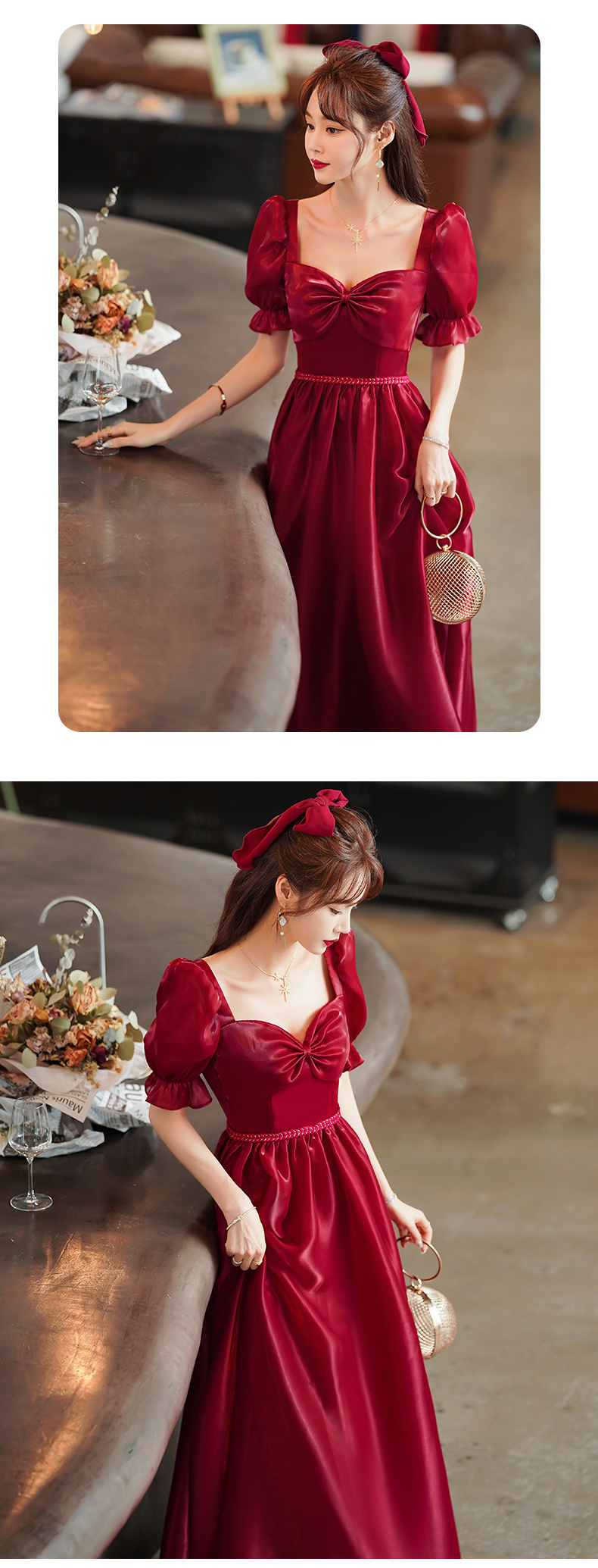 Simple Elegant Red Satin Long Evening Wedding Dress Plus Size12