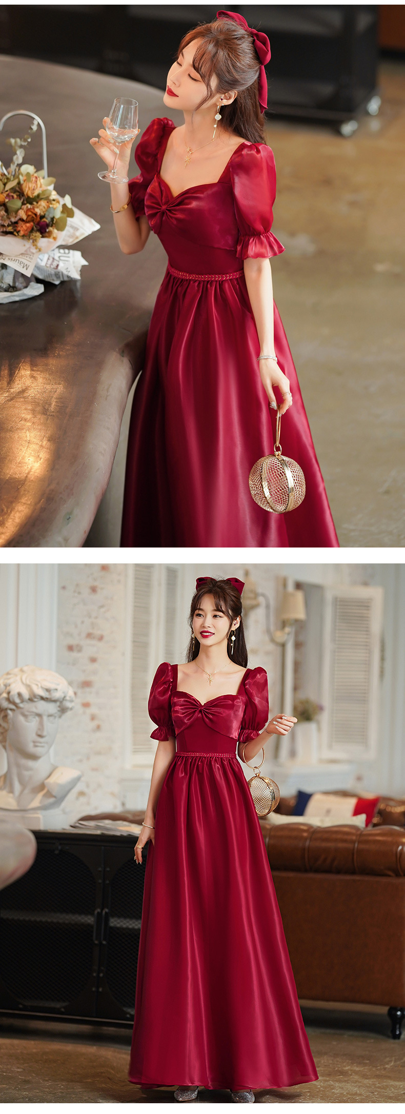 Simple Elegant Red Satin Long Evening Wedding Dress Plus Size13