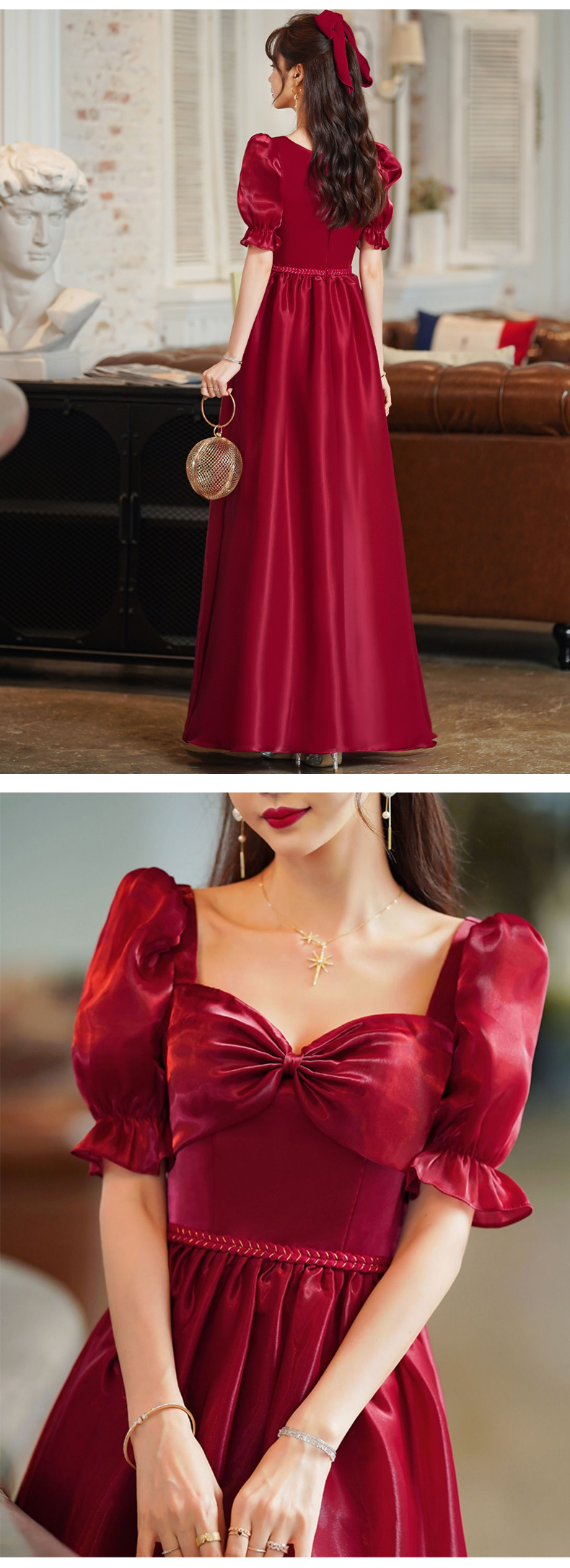 Simple Elegant Red Satin Long Evening Wedding Dress Plus Size15