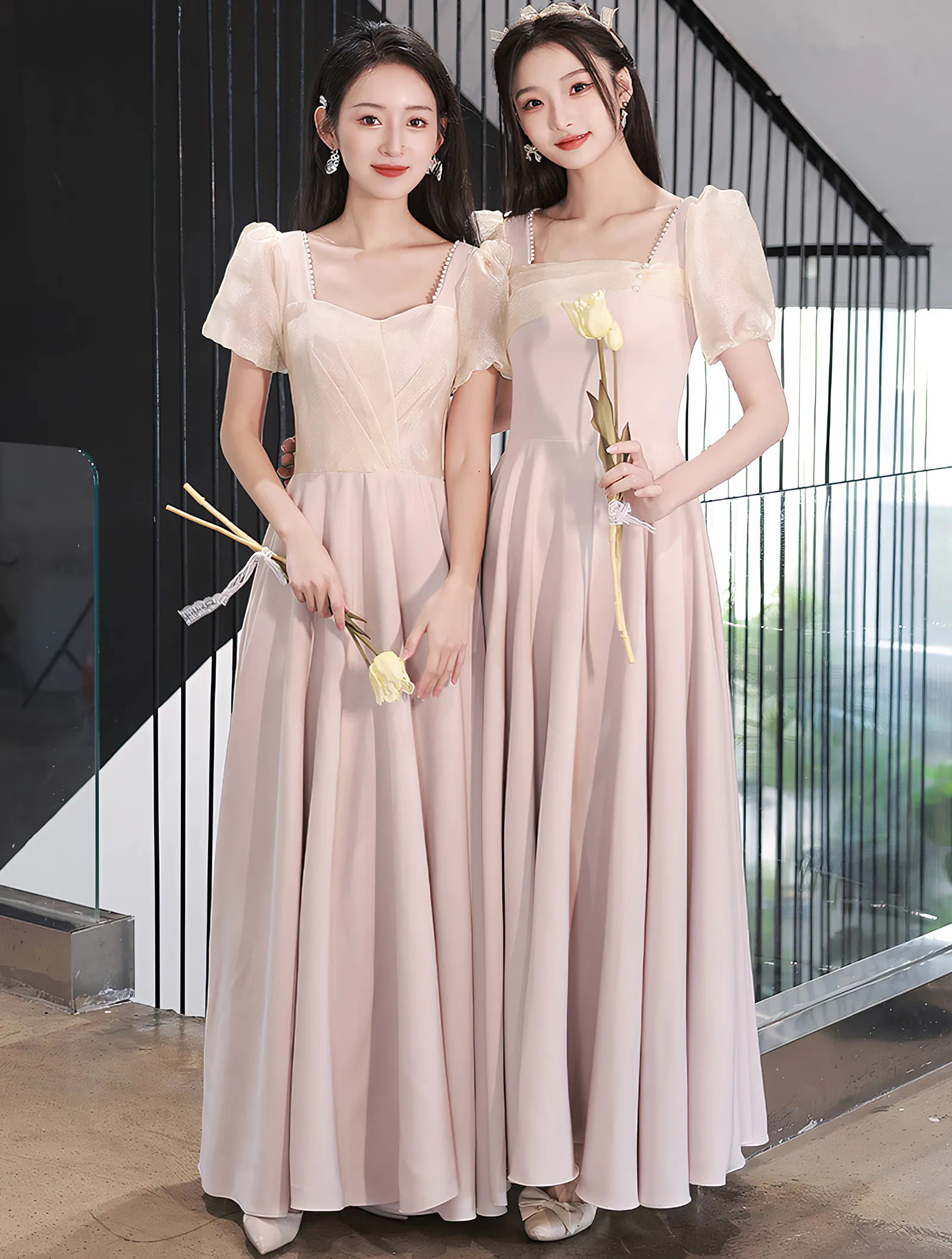 Simple Pink Short Sleeve Bridesmaid Dress Homecoming Graduation Gown01