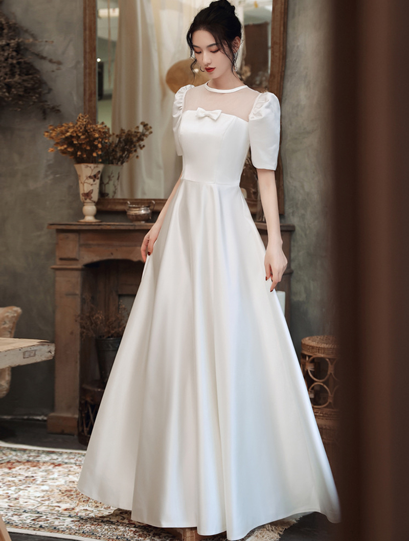 Simple White Satin Maxi Evening Long Prom Dress01
