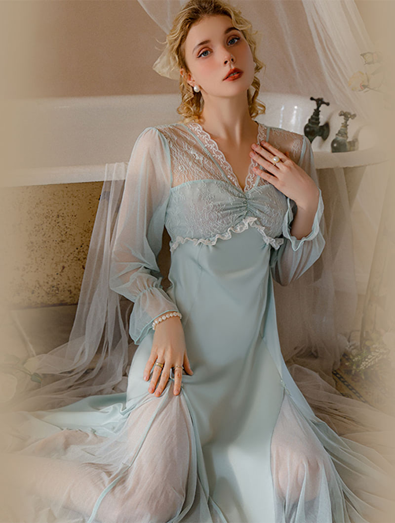 Sweet Lace Long Sleeve Nightwear Ladies Sexy Lingerie Dress02