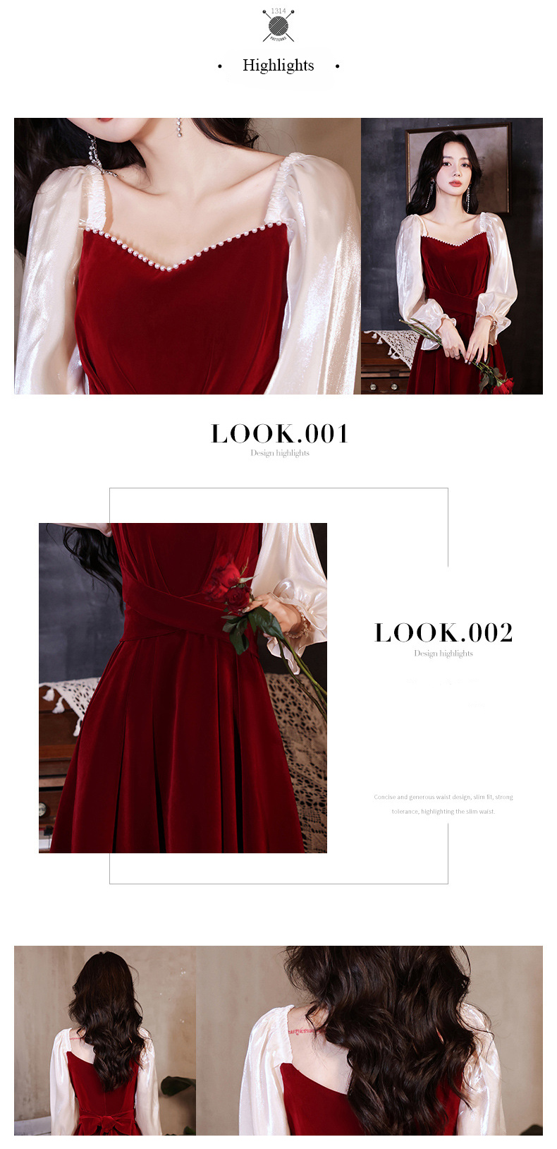 Velour Long Sleeve Wine Red Evening Dress Party Gown10