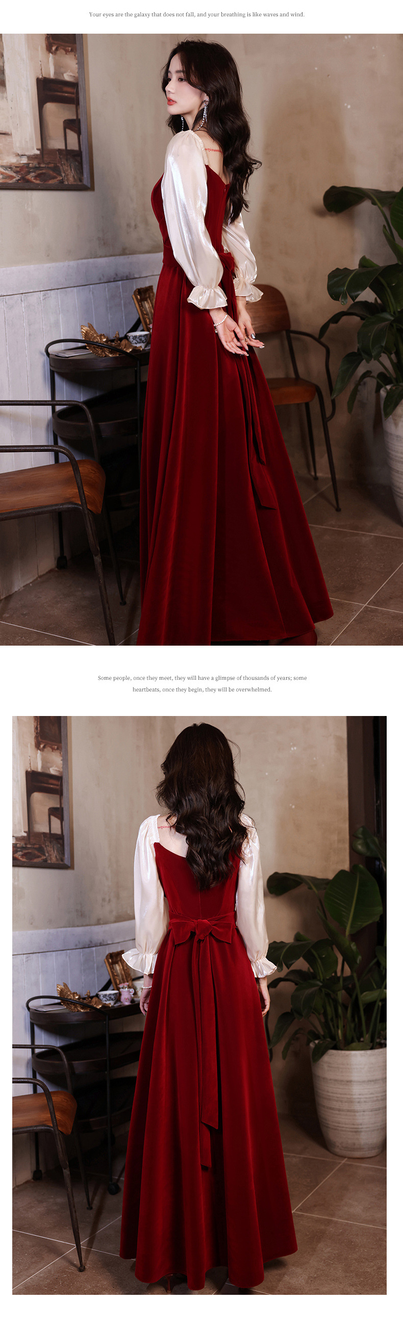 Velour Long Sleeve Wine Red Evening Dress Party Gown15