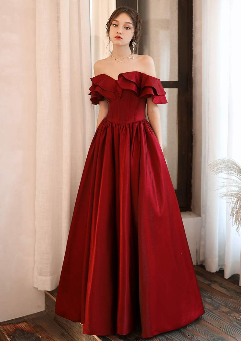 Vintage Evening Gown Burgundy Off Shoulder Prom Dress07