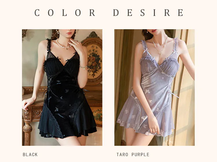 Vintage-Sweet-Butterfly-Print-Velvet-Tulle-Lingerie-Nightgown-for-Women10