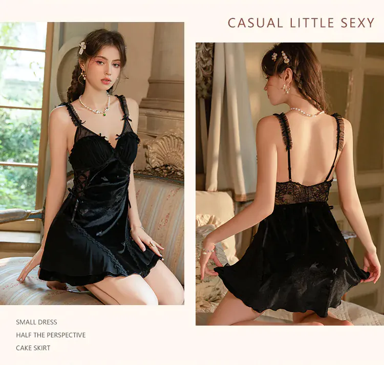 Vintage-Sweet-Butterfly-Print-Velvet-Tulle-Lingerie-Nightgown-for-Women12
