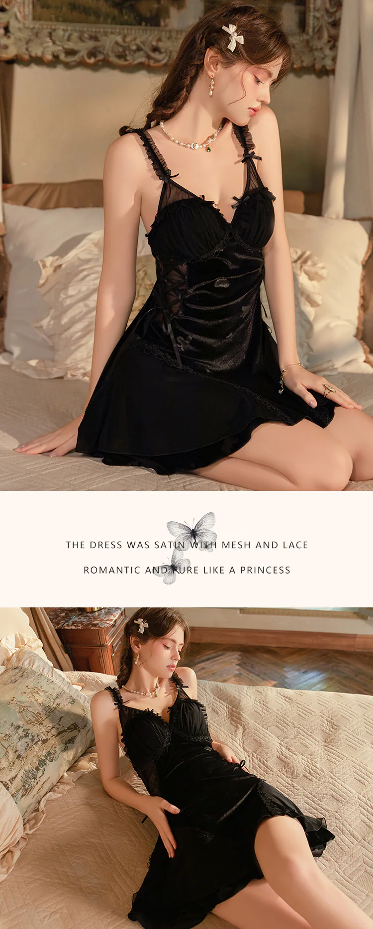 Vintage-Sweet-Butterfly-Print-Velvet-Tulle-Lingerie-Nightgown-for-Women13