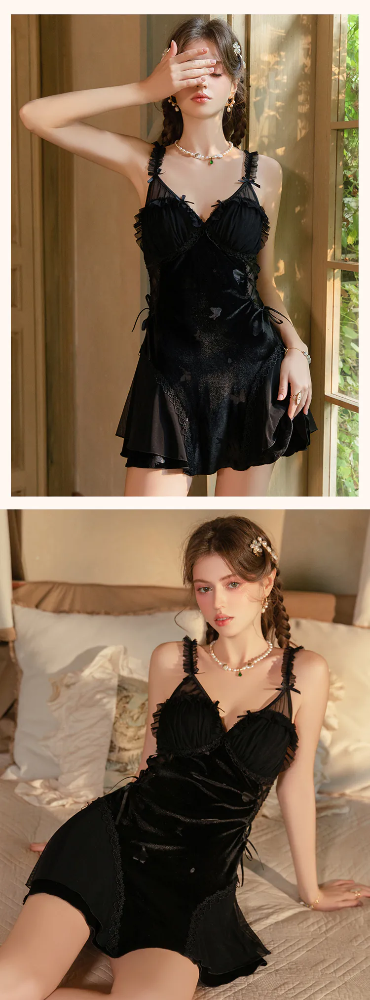 Vintage-Sweet-Butterfly-Print-Velvet-Tulle-Lingerie-Nightgown-for-Women14