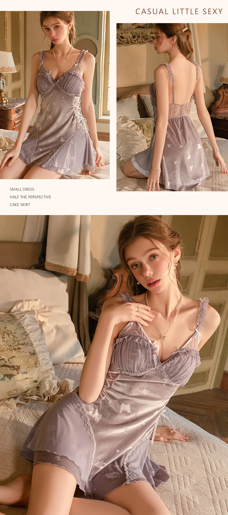 Vintage-Sweet-Butterfly-Print-Velvet-Tulle-Lingerie-Nightgown-for-Women15
