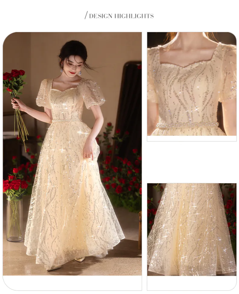 Champagne-Princess-Glitter-Tulle-Puff-Sleeves-Evening-Dress-Party-Ball-Gown09