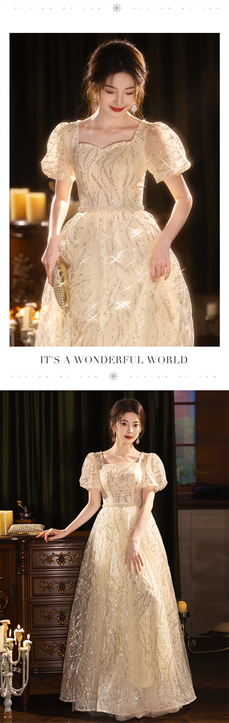 Champagne-Princess-Glitter-Tulle-Puff-Sleeves-Evening-Dress-Party-Ball-Gown12