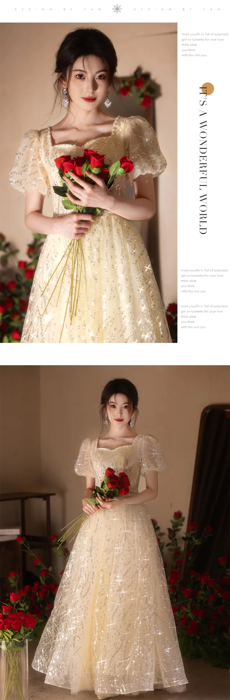 Champagne-Princess-Glitter-Tulle-Puff-Sleeves-Evening-Dress-Party-Ball-Gown14