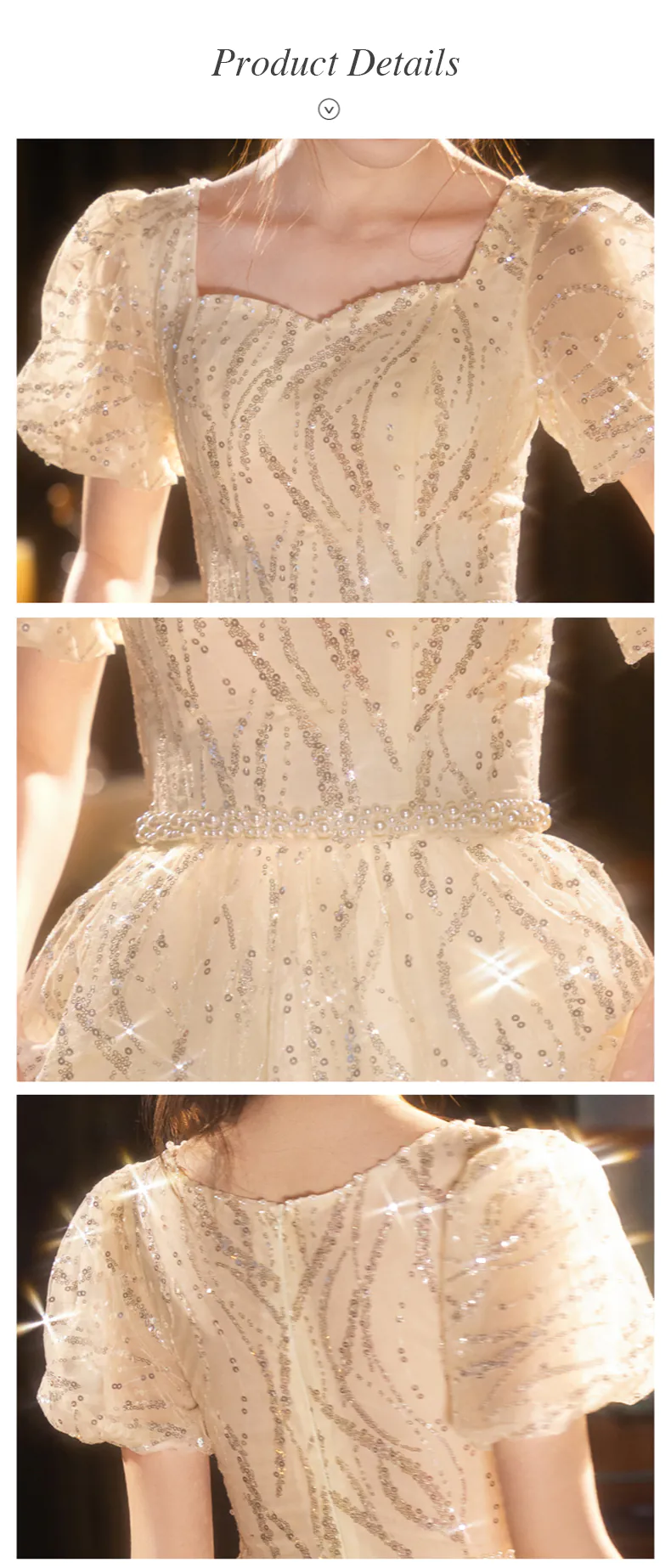 Champagne-Princess-Glitter-Tulle-Puff-Sleeves-Evening-Dress-Party-Ball-Gown16