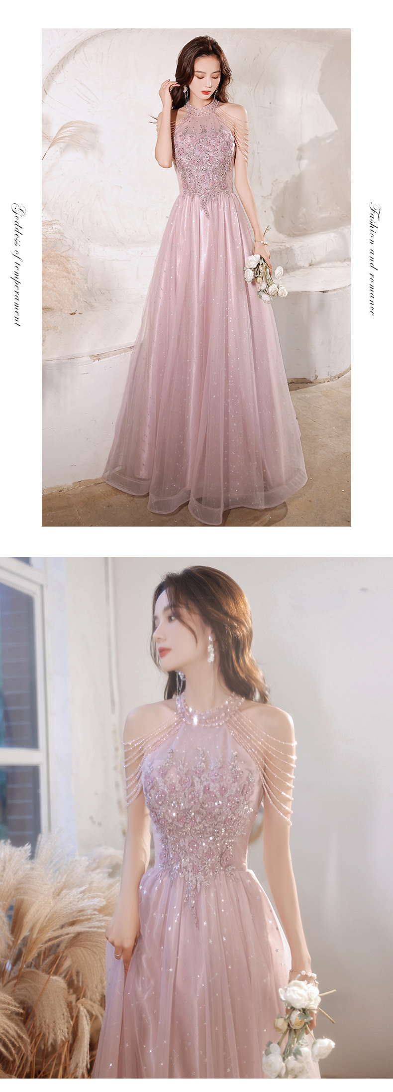 Elegant Pink Tulle Evening Gown Long Formal Prom Party Dress14