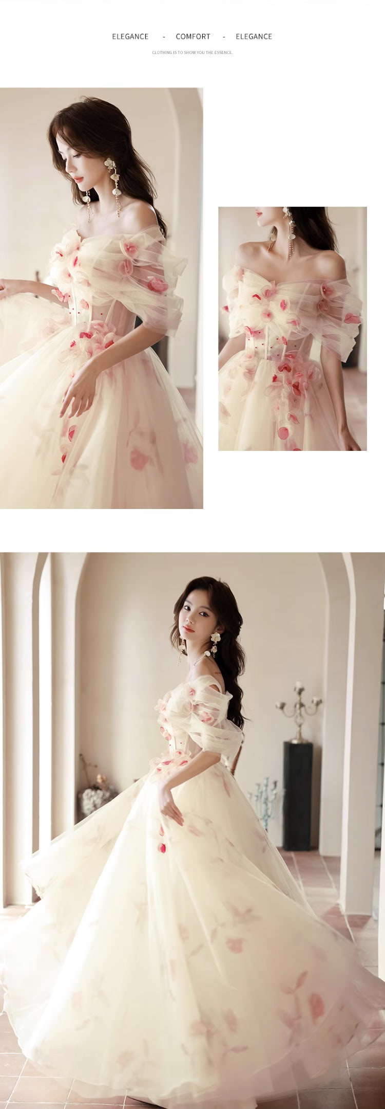 Fairy-Off-the-Shoulder-White-Tulle-Floral-Evening-Dress-Prom-Ball-Gown11