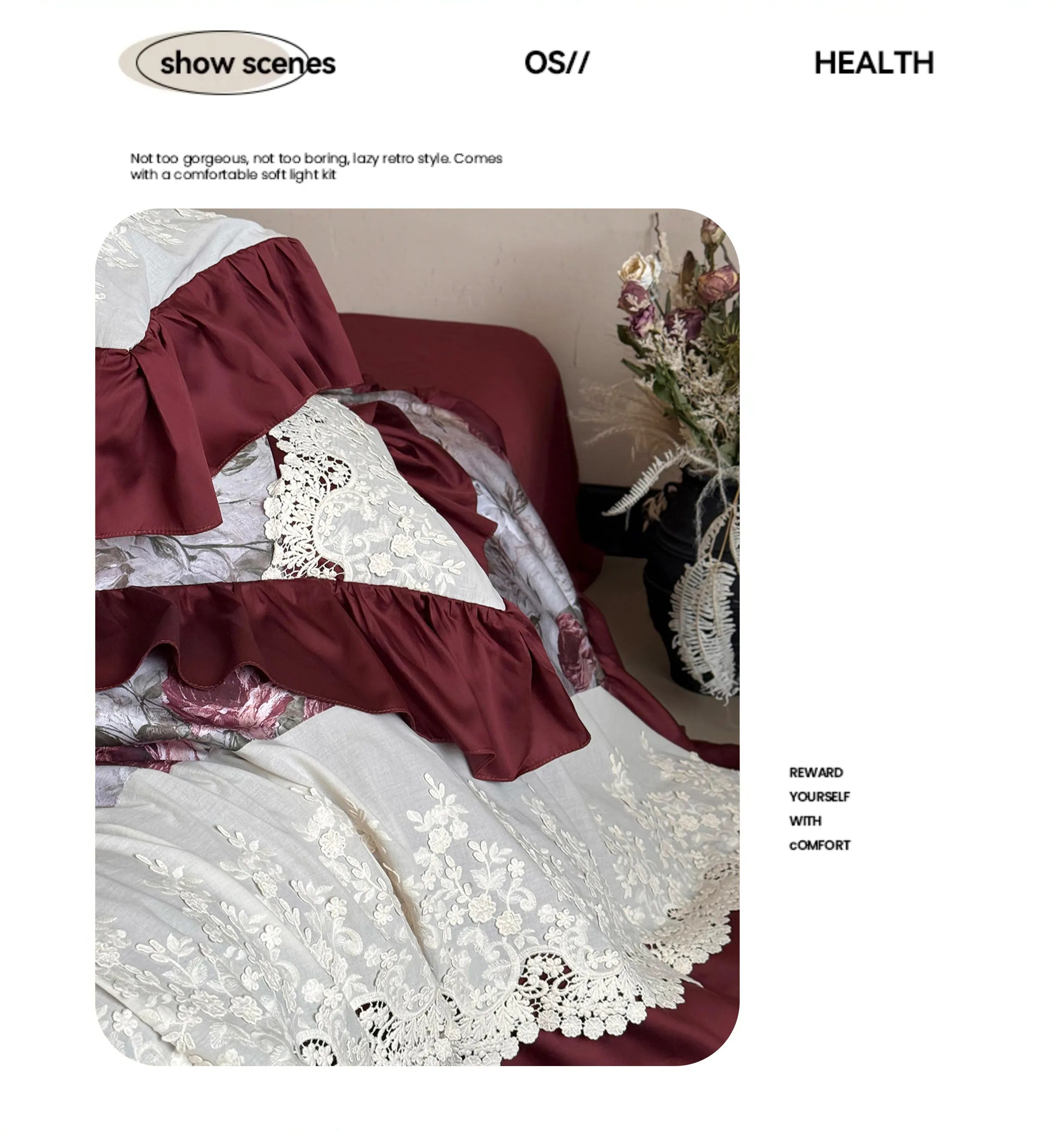 French-Vintage-Burgundy-Rose-Floral-All-Cotton-Lace-Trim-Duvet-Cover-Set08