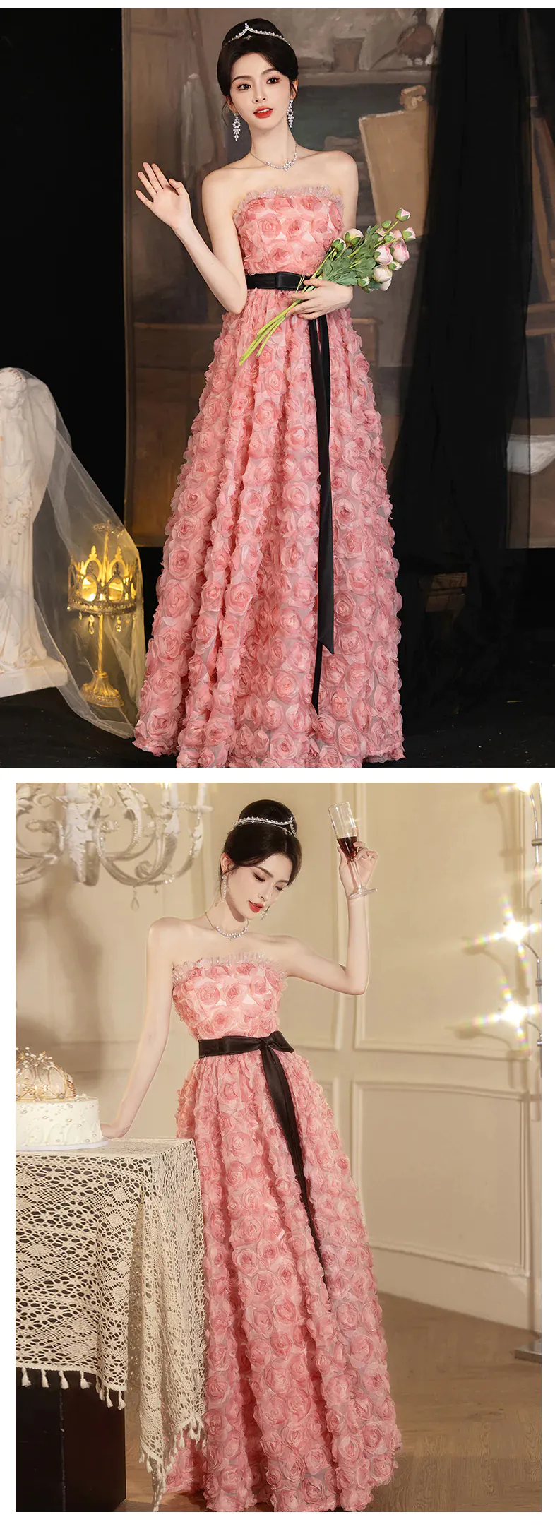 Romantic-Pink-Strapless-3D-Rose-Floral-Evening-Gown-Prom-Party-Dress14