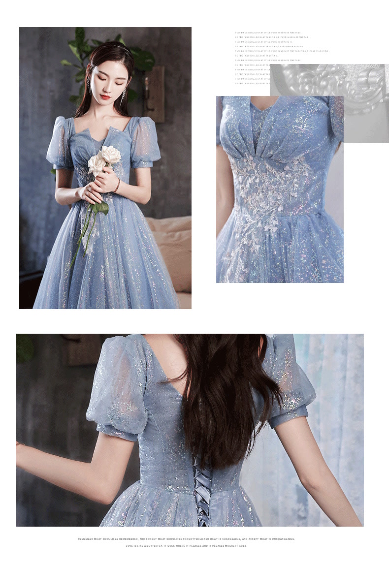 Short Sleeve Blue Formal Dress Evening Party Long Ball Gown09