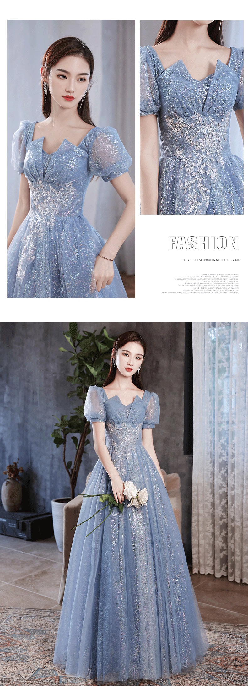 Short Sleeve Blue Formal Dress Evening Party Long Ball Gown12