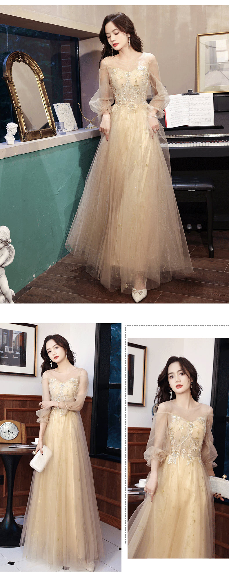 Simple Elegant Champagne Formal Maxi Dress Evening Party Gown08