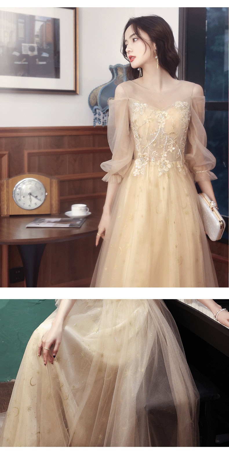Simple Elegant Champagne Formal Maxi Dress Evening Party Gown09