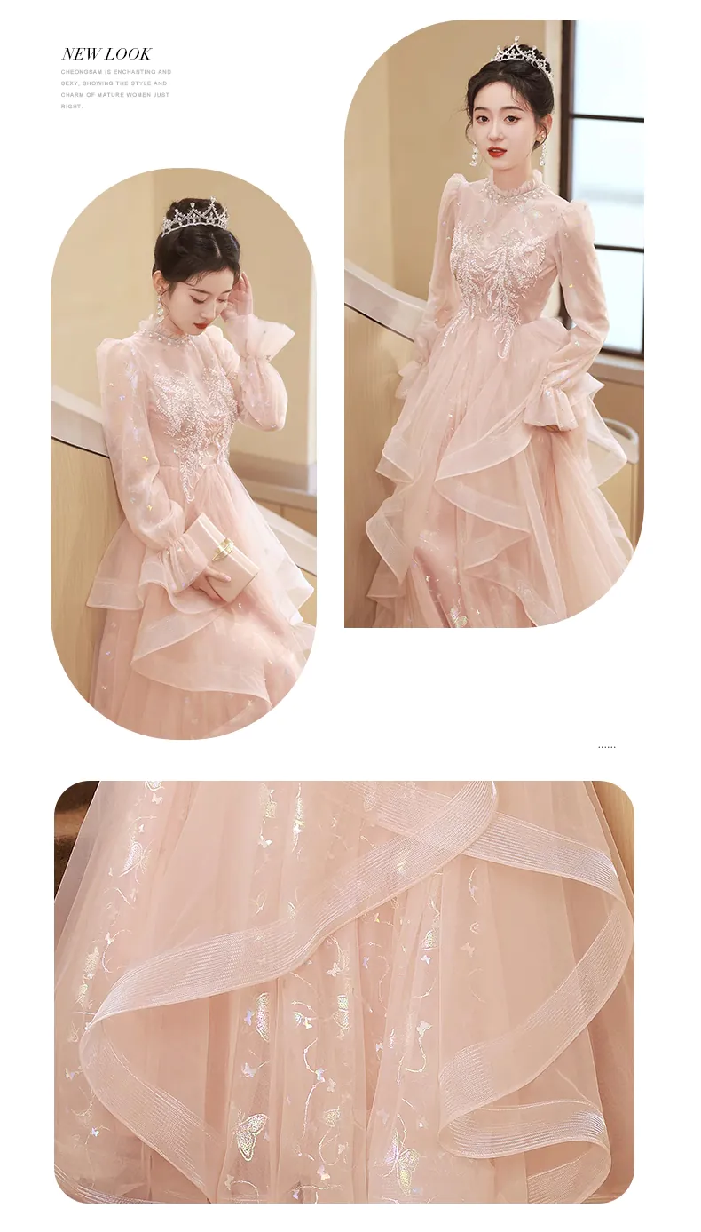 Sweet-Pink-Long-Sleeve-Back-Zipper-Chiffon-Prom-Party-Evening-Dress09