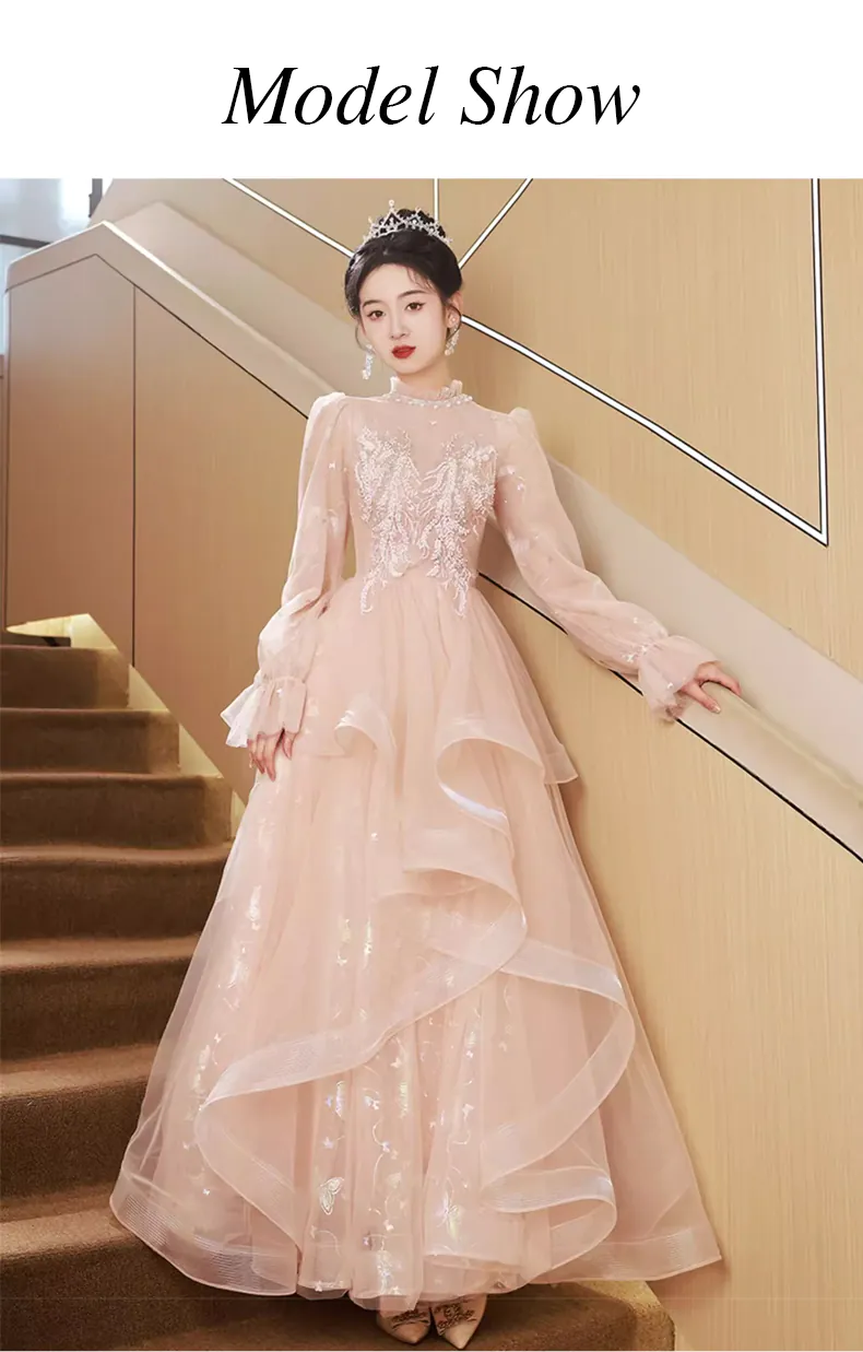 Sweet-Pink-Long-Sleeve-Back-Zipper-Chiffon-Prom-Party-Evening-Dress10
