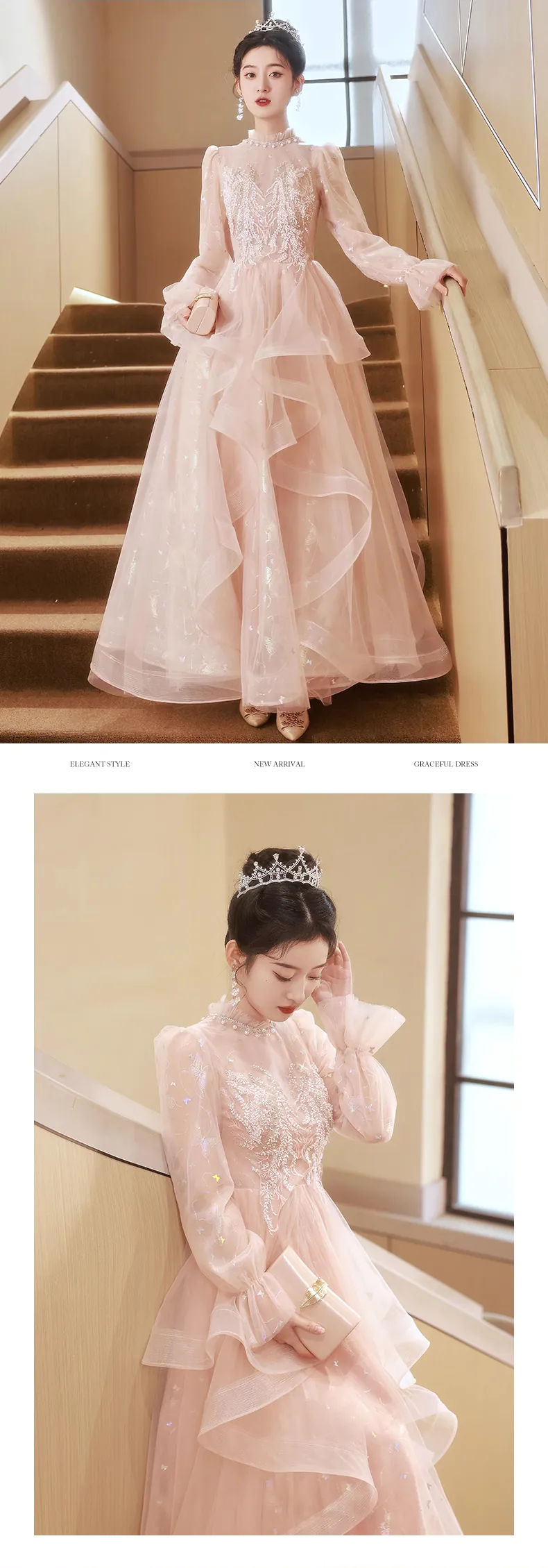 Sweet-Pink-Long-Sleeve-Back-Zipper-Chiffon-Prom-Party-Evening-Dress12