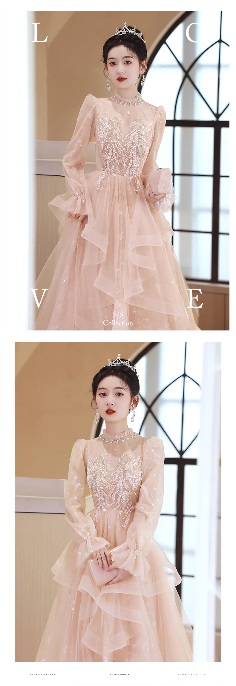 Sweet-Pink-Long-Sleeve-Back-Zipper-Chiffon-Prom-Party-Evening-Dress14