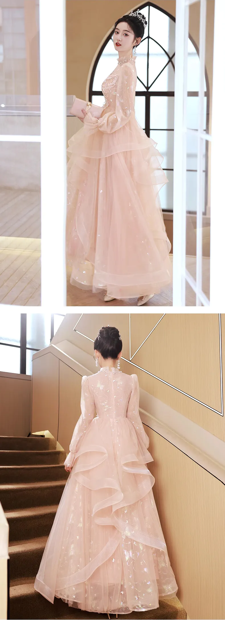 Sweet-Pink-Long-Sleeve-Back-Zipper-Chiffon-Prom-Party-Evening-Dress15
