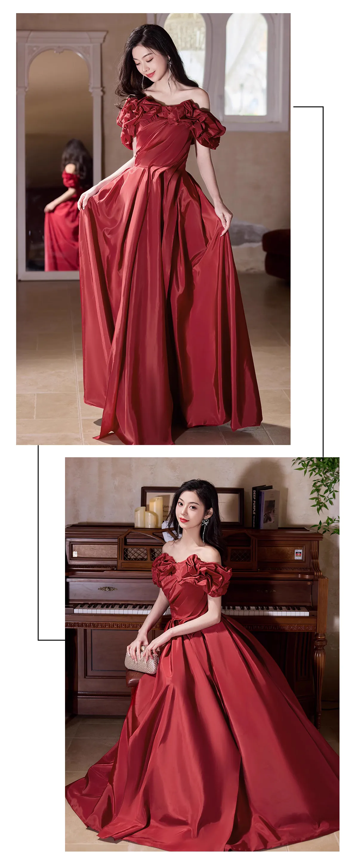 Chic-Red-Off-Shoulder-Ruffle-Neckline-Satin-Evening-Dress-Formal-Ball-Gown13