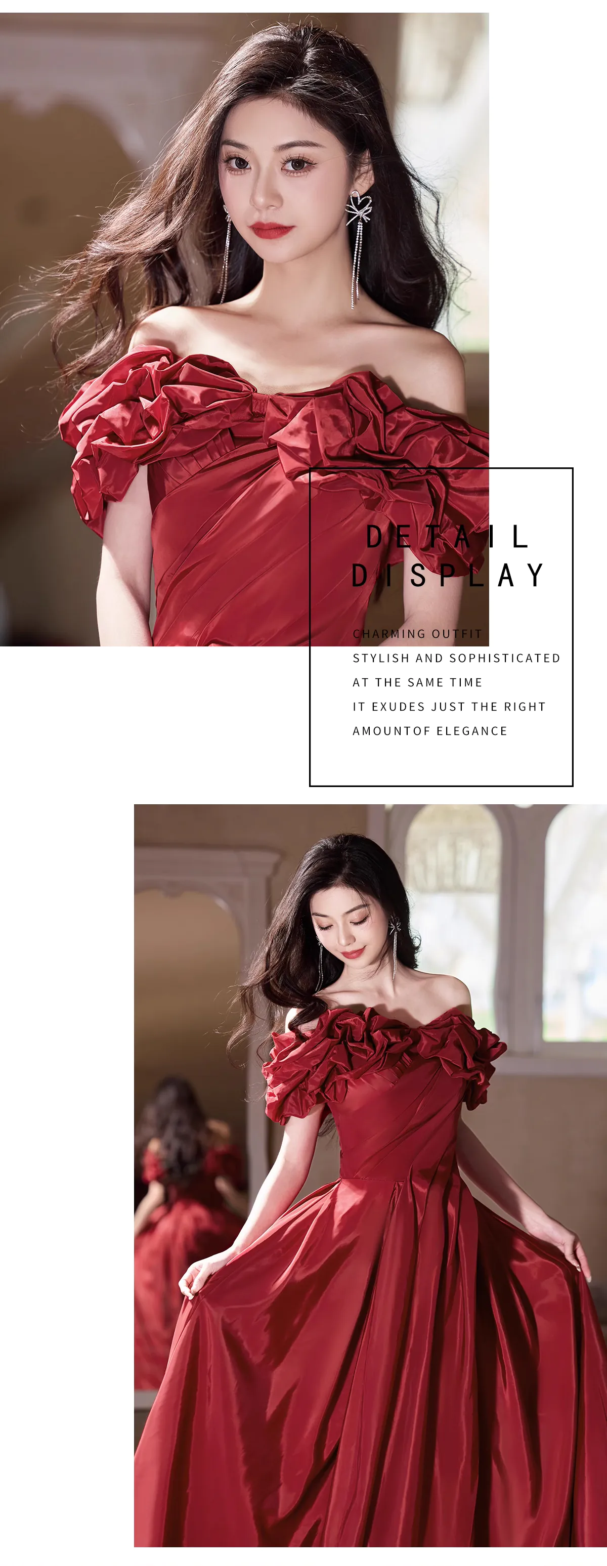 Chic-Red-Off-Shoulder-Ruffle-Neckline-Satin-Evening-Dress-Formal-Ball-Gown14