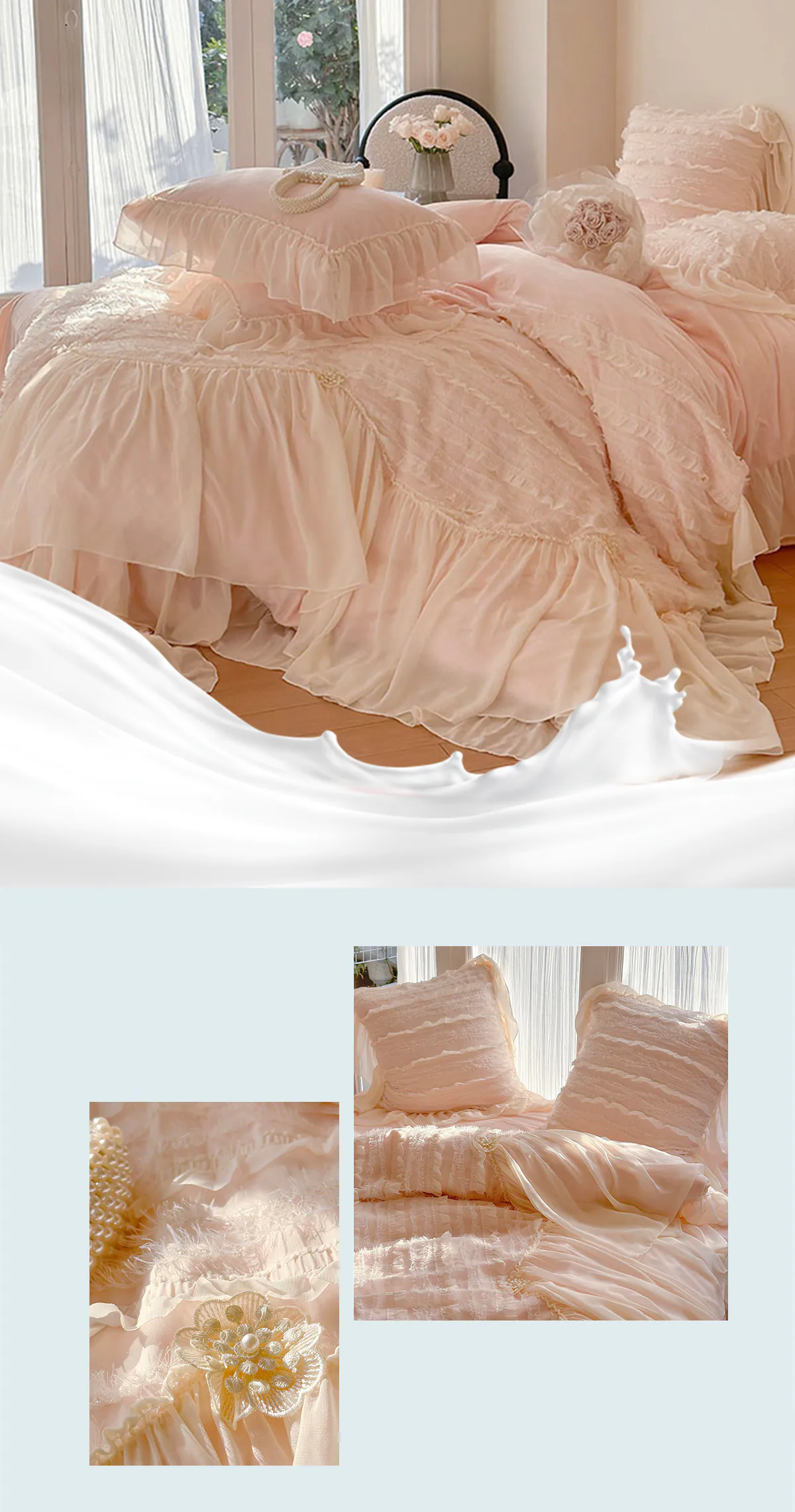 Elegant-Ruffle-Lace-260g-Matte-Flannel-Velvet-Plush-Bedding-4-Pcs-Set12